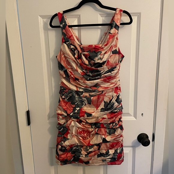 Express Ruched Mini Dress, Floral Design, 8 - Picture 1 of 6
